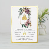 ダスティパープルフローラクレストムスリム結婚ズ金ゴールド 箔招待状 (立ち正面)