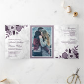 ダスティパープルフローラホワイトマーブルフォト結婚ズ 三つ折り招待状 (内部)
