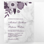 ダスティパープルフローラホワイトマーブルフォト結婚ズ 三つ折り招待状 (内部最初)