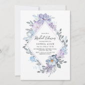 ダスティパープルフローラ幾何学的モダンブライダルシャワー 招待状 (正面)