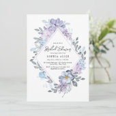 ダスティパープルフローラ幾何学的モダンブライダルシャワー 招待状 (スタンド正面)