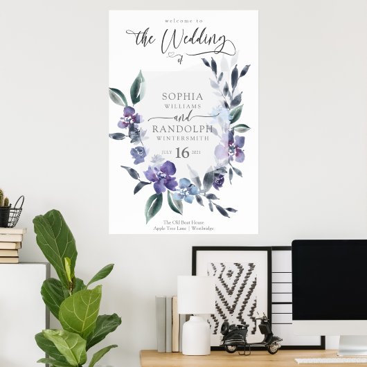 ダスティパープルフローラ庭園の結婚式招待状 ポスター (ホームオフィス)