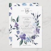 ダスティパープルフローラ庭園の結婚式招待状 招待状 (正面/裏面)