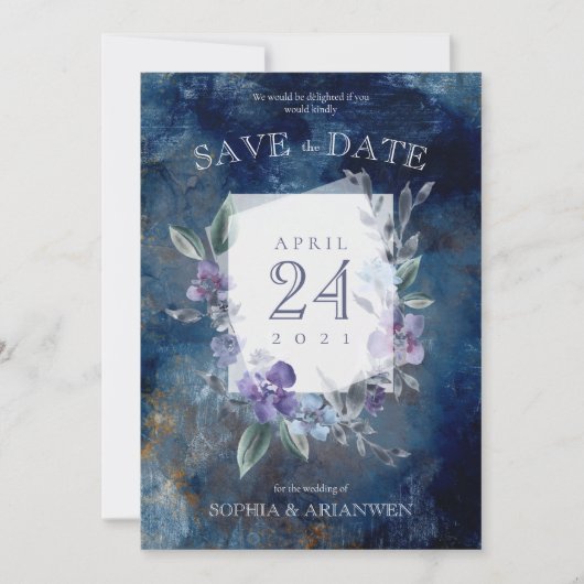 ダスティパープルフローラ庭園の結婚式招待状 招待状 (正面)