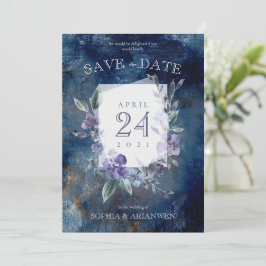 ダスティパープルフローラ庭園の結婚式招待状 招待状 (スタンド正面)