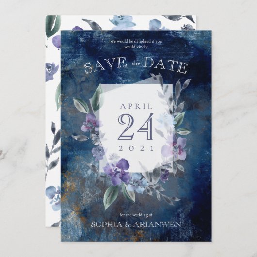 ダスティパープルフローラ庭園の結婚式招待状 招待状 (正面/裏面)