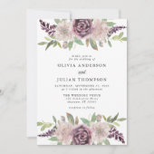 ダスティパープルフローラ水彩結婚式招待状 招待状 (正面)