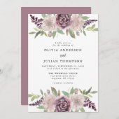 ダスティパープルフローラ水彩結婚式招待状 招待状 (正面/裏面)