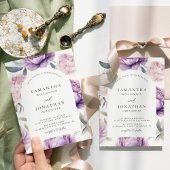 ダスティパープルフローラ素朴結婚アーチズ 招待状