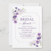 ダスティパープルフローラ緑ブライダルシャワー 招待状 (正面)