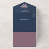 ダスティパープルフローラQRコードネイビー結婚ブルー オールインワン招待状 (外側)