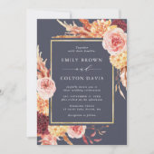 ダスティパープルブルガンディテラコッタ結婚フローラ 招待状 (正面)