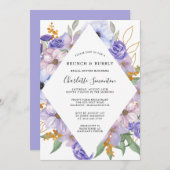 ダスティパープルブルーフローラブランチバブリー招待状 招待状 (正面/裏面)