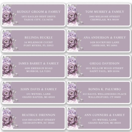 ダスティパープルプラム結婚のゲストアドレス シール (正面)