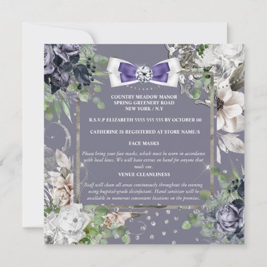 ダスティパープルホワイトローズフローラのダイヤボウシック 招待状 (裏面)