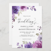 ダスティパープルマウヴ薄紫フローラボホ結婚ズ 招待状 (正面/裏面)