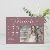 ダスティパープルミニマルスクリプトスクールの卒業写真 招待状 (スタンド正面)