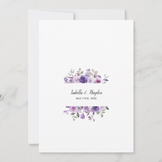 ダスティパープルメイヴ薄紫フローラシルバーフォイル結婚ズ 招待状 (裏面)