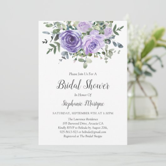 ダスティパープルユーカリプタスボタニカルブライダルシャワー 招待状 (スタンド正面)