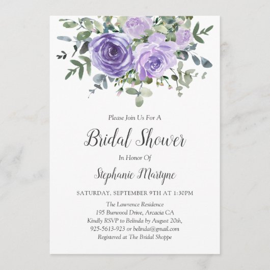 ダスティパープルユーカリプタスボタニカルブライダルシャワー 招待状 (正面)