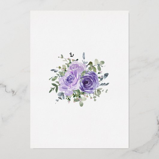 ダスティパープルユーカリ植物学結婚の 箔招待状 (裏面)