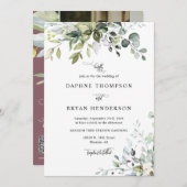 ダスティパープルユーカリ結婚のQRコード写真 招待状 (正面/裏面)