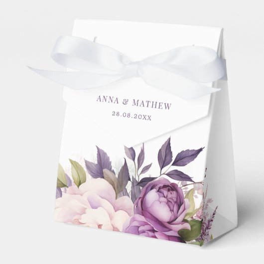 ダスティパープルラベンダーフローラボホモノグラム結婚ズ フェイバーボックス (正面サイド)