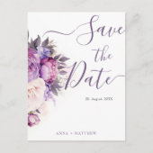 ダスティパープルラベンダーフローラ結婚式の日付を保存 ポストカード (正面)