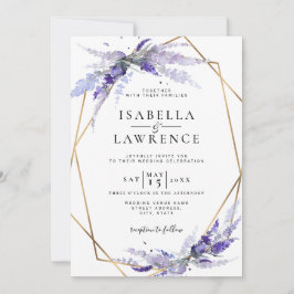 ダスティパープルラベンダーフローラ金ゴールドフレーム結婚ズ 招待状
