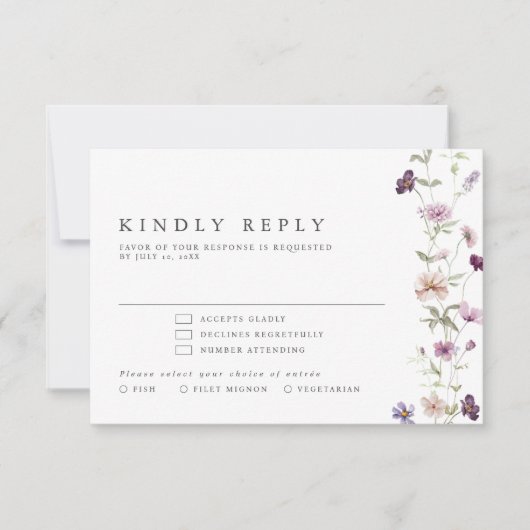 ダスティパープルラベンダーワイルドフラワー庭園の結婚式 出欠カード (正面)