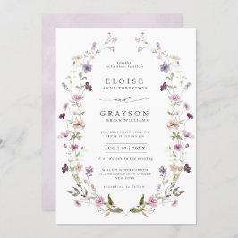 ダスティパープルラベンダーワイルドフラワー庭園の結婚式 招待状