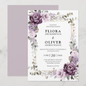 ダスティパープルラベンダー金ゴールドジオメトリック結婚ス 招待状 (正面/裏面)