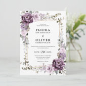 ダスティパープルラベンダー金ゴールド結婚幾何学模様 招待状 (スタンド正面)