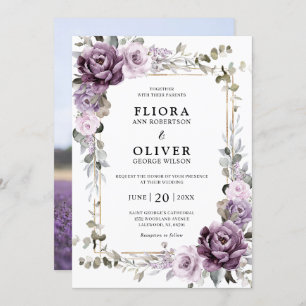 ダスティパープルラベンダー金ゴールド結婚幾何学模様 招待状