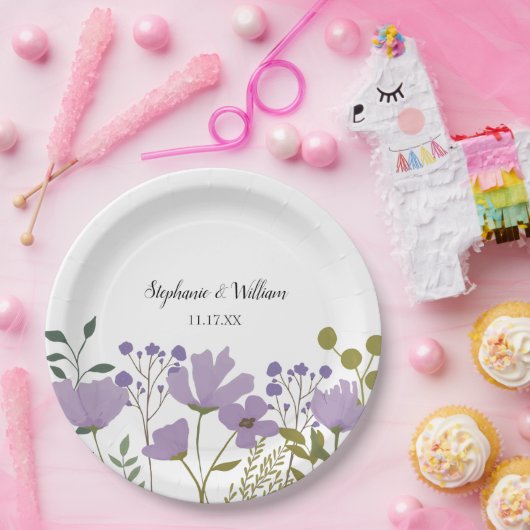 ダスティパープル春結婚フローラパーソナライズされた ペーパープレート (パーティー)