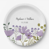 ダスティパープル春結婚フローラパーソナライズされた ペーパープレート (正面)
