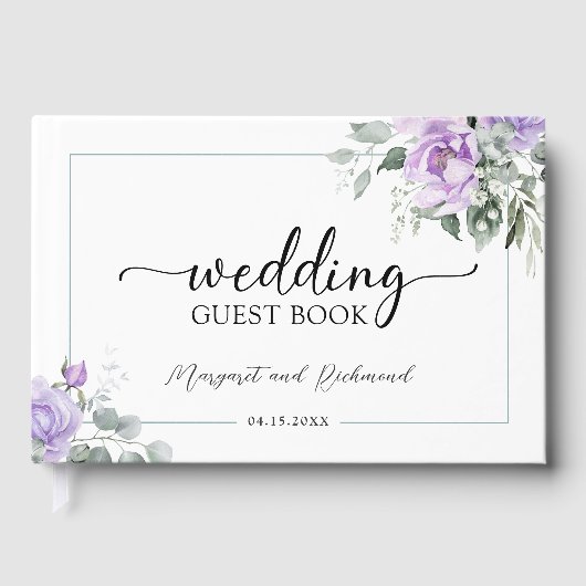 ダスティパープル素朴フローラ結婚ズゲストブック ゲストブック (正面)