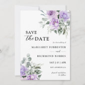ダスティパープル素朴フローラ結婚式の日付を保存 招待状 (正面)