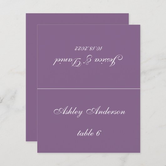 ダスティパープル結婚の座席表印刷されたゲスト名 (正面/裏面)