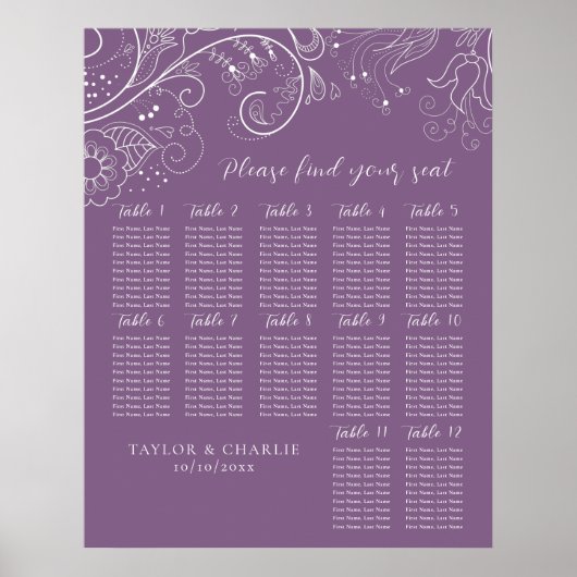 ダスティパープル結婚フローラの12テーブル座席表 ポスター (正面)