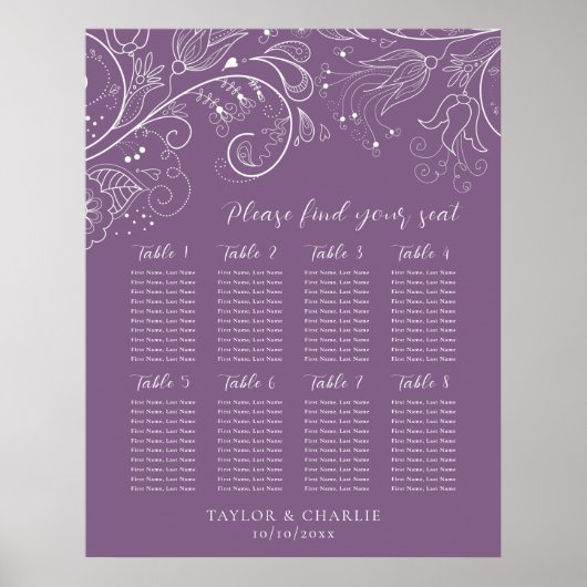 ダスティパープル結婚フローラの8テーブルの座席表 ポスター (正面)