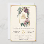 ダスティパープル金ゴールドフローラクレストムスリム結婚ズ 招待状 (正面)