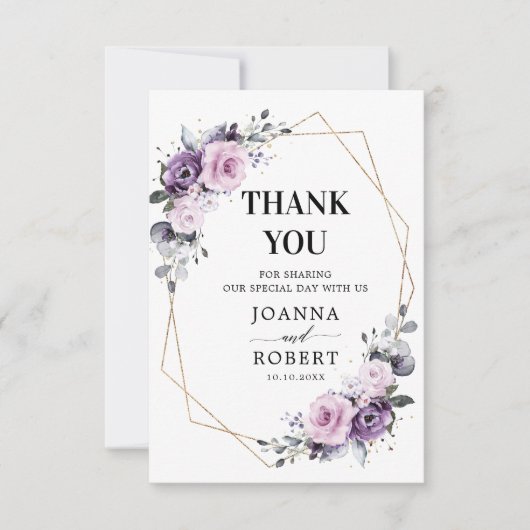 ダスティパープル開花幾何学模様結婚 サンキューカード (正面)