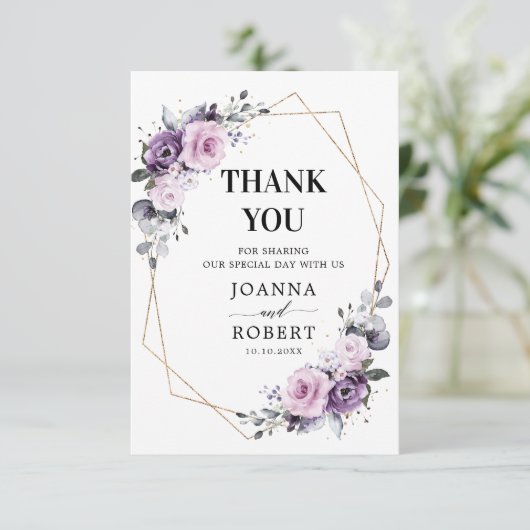 ダスティパープル開花幾何学模様結婚 サンキューカード (スタンド正面)