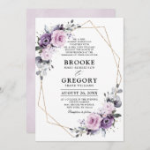 ダスティパープル開花幾何学模様結婚 招待状 (正面/裏面)