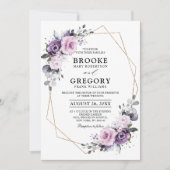 ダスティパープル開花幾何学模様結婚 招待状 (正面)