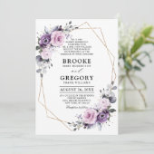 ダスティパープル開花幾何学模様結婚 招待状 (スタンド正面)