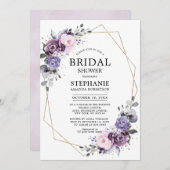 ダスティパープル開花幾何学的ブライダルシャワーインビタ 招待状 (正面/裏面)