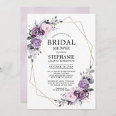 ダスティパープル開花幾何学的ブライダルシャワーインビタ 招待状 (正面/裏面)