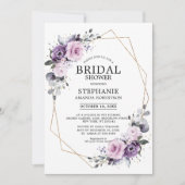 ダスティパープル開花幾何学的ブライダルシャワー 招待状 (正面)
